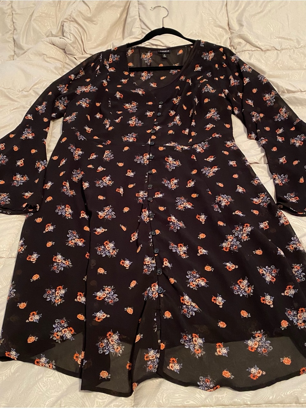 torrid Black Floral Button-Front Midi Dress